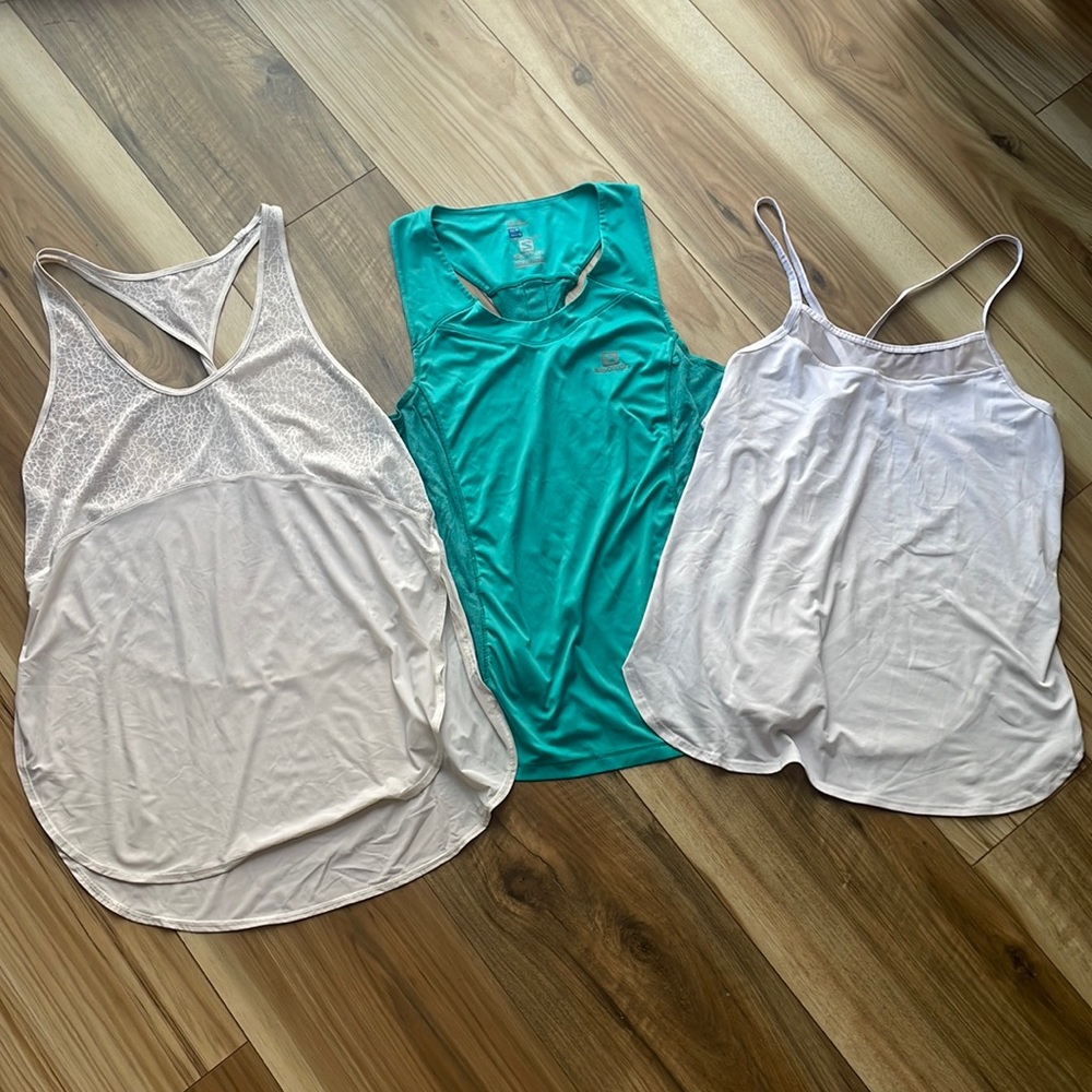 Athleta, Salomon and Lululemon tank tops/ size small/ Medium and 6- white teal